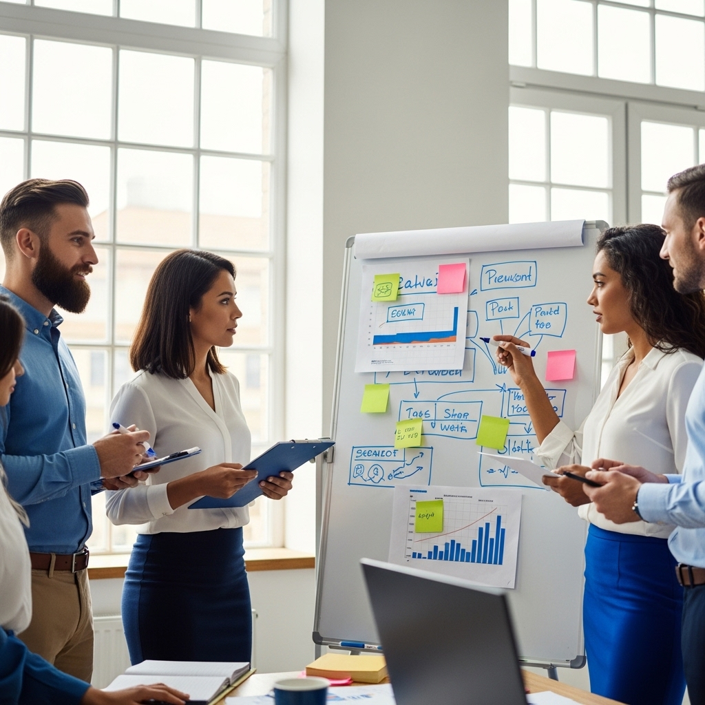 team collaborating during a brainstorming session
