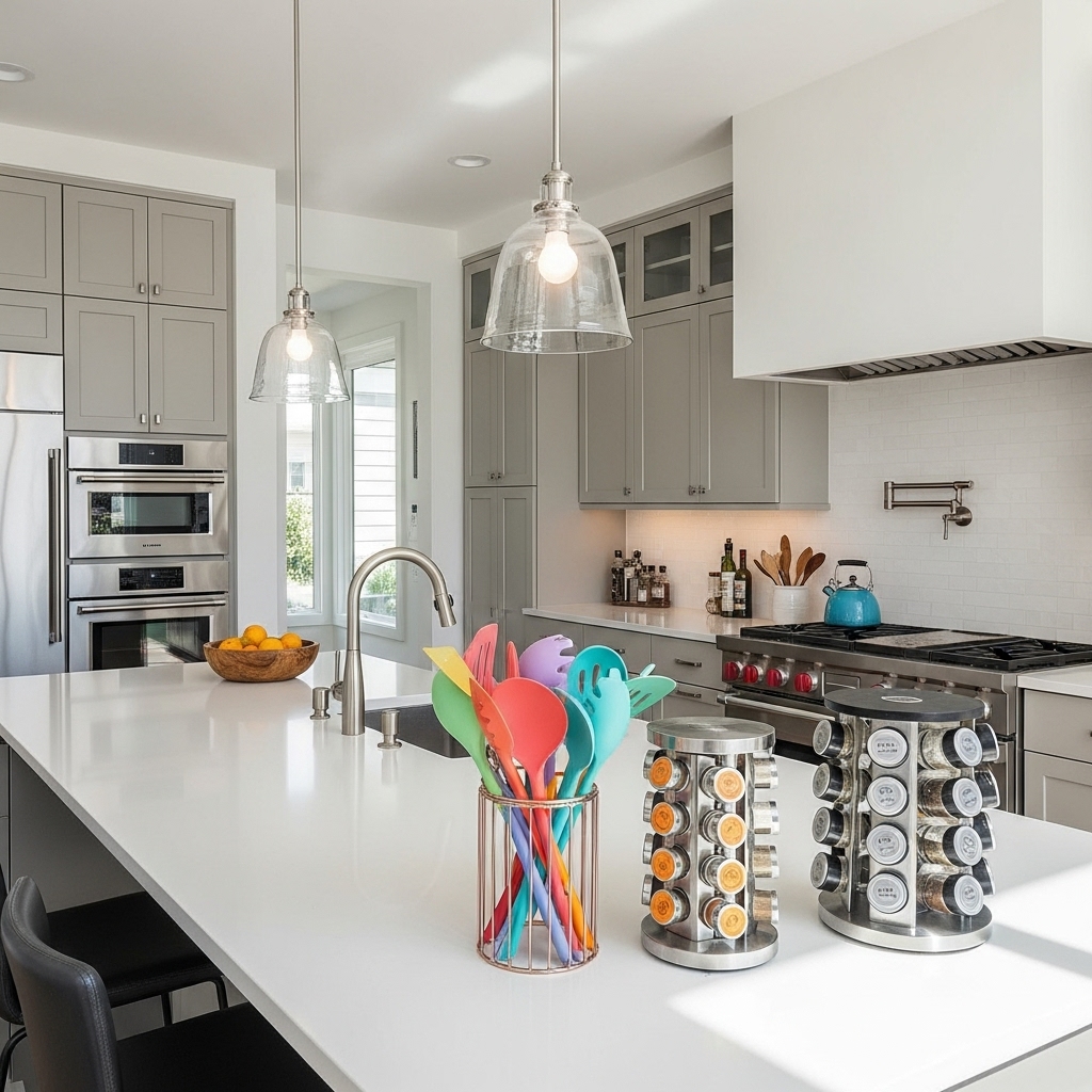 New homeowners also appreciate kitchen gifts with utensils and spice rack.