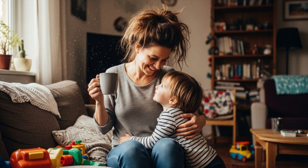  “A loving mother balancing motherhood and daily chaos.”)