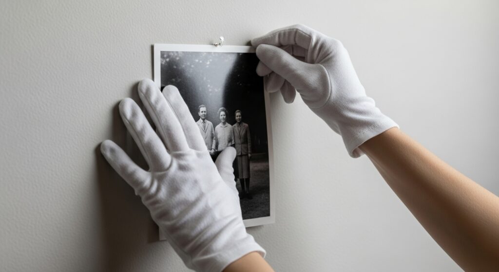 Hanging black and white print with care