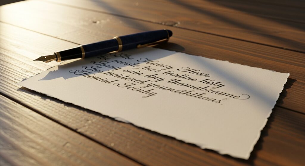 A greeting card that says best wishes on the inside, sitting beside a pen.