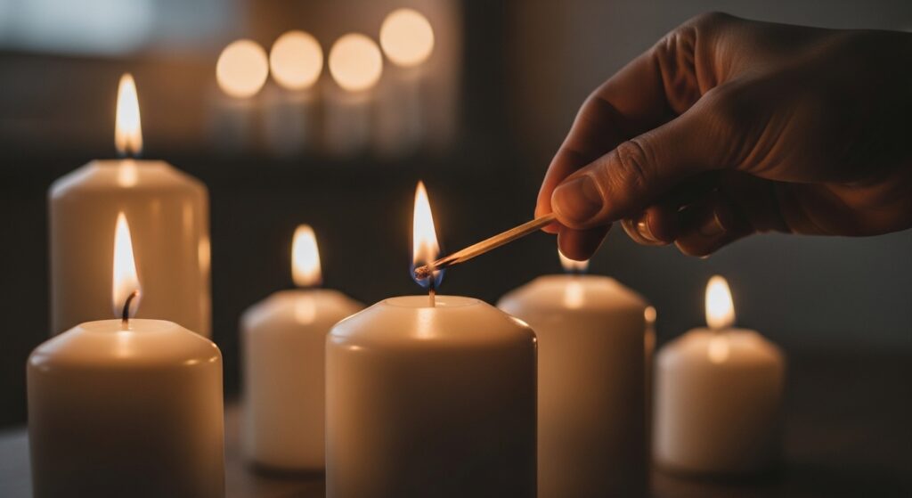 Lighting a single candle as part of a birthday tradition.”)